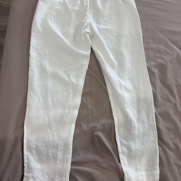 ENZA COSTA • White Women Elastic Drawstring Linen Pants•L/32 waist w/ Stretch • - Picture 10 of 11